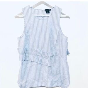 TROUVÉ Cotton Stripe Ruffle Sleeveless Shirt, Light Blue
